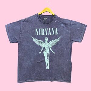 Nirvana In Utero Grunge Band Mineral Wash blue Tee XL